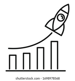 Icono de gráfico del cohete de inicio. Icono de vector de gráfico de cohete de inicio de esquema para diseño web aislado en fondo blanco