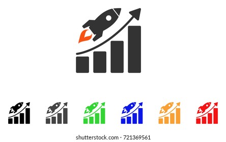 Startup Rocket Growth Chart icon. Vector illustration style is a flat iconic startup rocket growth chart symbol with black, grey, green, blue, red, orange color additional versions.