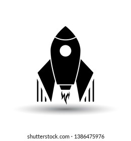Startup Rocket Icon. Black on White Background With Shadow. Vector Illustration.
