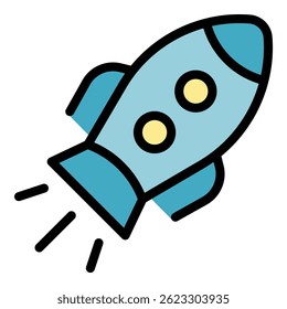Startup rocket icon. Outline Startup rocket vector icon for web design isolated on white background color flat