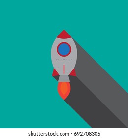 Startup rocket - icon sign symbol flat design with long shadow