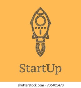 Startup rocket - icon sign symbol with sketch drawing effect