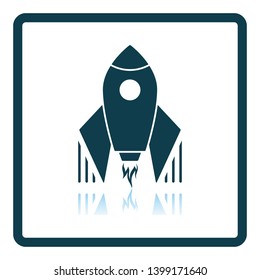 Startup Rocket Icon. Square Shadow Reflection Design. Vector Illustration.