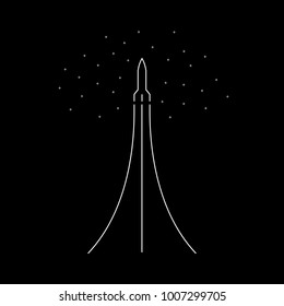 Startup rocket into outer space line vector illustration