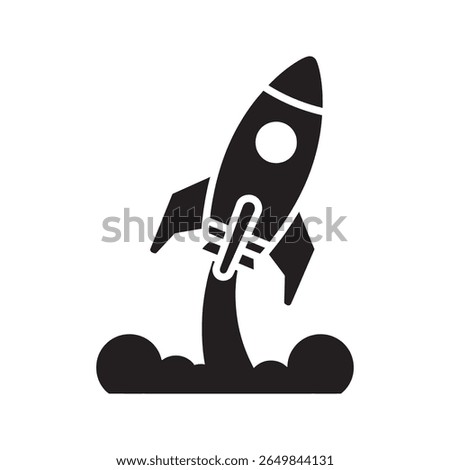 Startup rocket launch icon representing a new business project innovation and fast growth for a successful venture and market development vector solid glyph icon