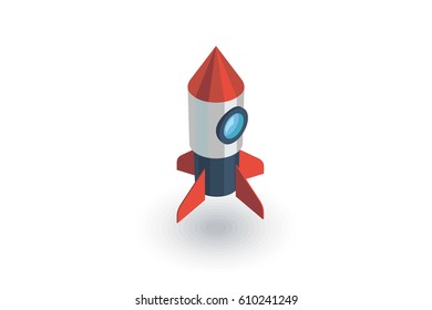 startup, rocket launch isometric flat icon. 3d vector colorful illustration. Pictogram isolated on white background