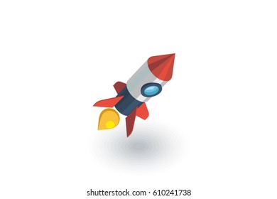 startup, rocket launch isometric flat icon. 3d vector colorful illustration. Pictogram isolated on white background