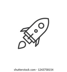 Startup rocket launch outline icon. linear style sign for mobile concept and web design. Spaceship simple line vector icon. Symbol, logo illustration. Pixel perfect vector graphics