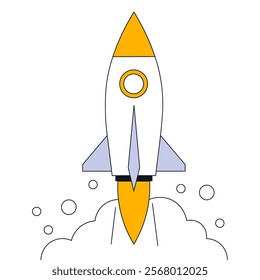 Startup rocket launch and smoke. Startup project concept. Vector flat illustration