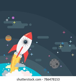 Startup Rocket Launch Space New Business Illustration Stars And Planets