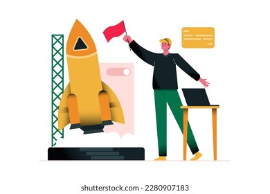 The Startup Rocket Launch Vector Illustration