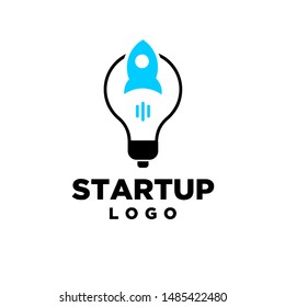 startup rocket in light bulb logo icon design vector illustration