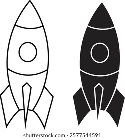 Startup Rocket line and flat icon set. System booster vector sign, isolated on transparent background. Rocket launch symbol. Editable stroke.