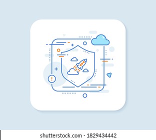 Startup rocket line icon. Abstract vector button. Launch Project sign. Innovation symbol. Startup rocket line icon. Protect shield concept. Vector