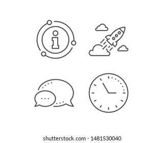 Startup rocket line icon. Chat bubble, info sign elements. Launch Project sign. Innovation symbol. Linear startup rocket outline icon. Information bubble. Vector