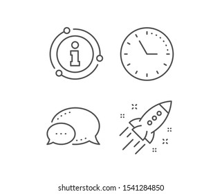 Startup rocket line icon. Chat bubble, info sign elements. Launch Project sign. Innovation symbol. Linear startup rocket outline icon. Information bubble. Vector