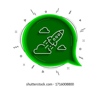 Icono de línea del cohete de inicio. Burbuja de chat con sombra. Iniciar signo de proyecto. Símbolo de innovación. Icono del cohete de inicio de línea delgada. Vector