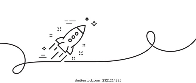 Startup rocket line icon. Continuous one line with curl. Launch Project sign. Innovation symbol. Startup rocket single outline ribbon. Loop curve pattern. Vector