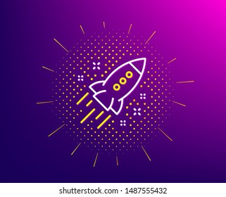 Symbol der Startraketenzeile. Halftone Muster. Projektzeichen starten. Innovationssymbol. Farbverlauf-Hintergrund. Symbol der Startraketenzeile. Gelbes Halbtonmuster. Vektorillustration