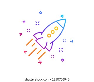 Startup rocket line icon. Launch Project sign. Innovation symbol. Gradient line button. Startup rocket icon design. Colorful geometric shapes. Vector