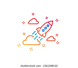 Startup rocket line icon. Launch Project sign. Innovation symbol. Gradient design elements. Linear startup rocket icon. Random shapes. Vector