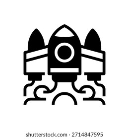 Icono de la línea de cohete de inicio, símbolo de esquema para el crecimiento del negocio, lanzamiento de proyectos, aceleración rápida, entrada en el mercado e impulso del éxito. Icono de signo de Vector.