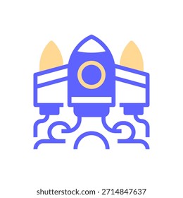 Icono de la línea de cohete de inicio, símbolo de esquema para el crecimiento del negocio, lanzamiento de proyectos, aceleración rápida, entrada en el mercado e impulso del éxito. Icono de signo de Vector.