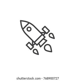 Startup rocket line icon, outline vector sign, linear style pictogram isolated on white. Spaceship symbol, logo illustration. Editable stroke