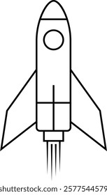 Startup Rocket Line Icon. System booster vector sign, isolated on transparent background. Rocket launch symbol. Editable stroke.