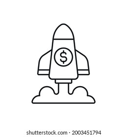 Startup rocket linear icon. Investment. Thin line customizable illustration. Contour symbol. Vector isolated outline drawing. Editable stroke