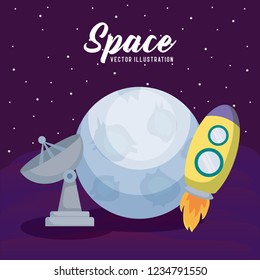 startup rocket with moon and antenna