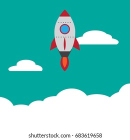 Startup rocket over cloud