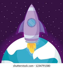 startup rocket with planet earth