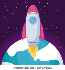 startup rocket with planet earth