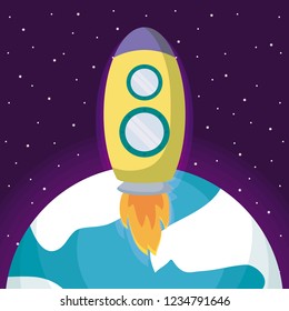 startup rocket with planet earth