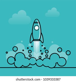 Startup rocket project line vector