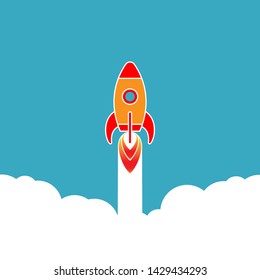 Startup rocket in space. Rocket launch banner. Business concept. Vector illustration