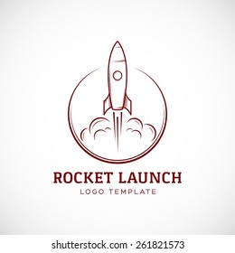 Startup Rocket Space Ship Abstract Vector Logo Template Or Label, Badge. Isolated Illustration, Perfect For Corporate Identity.