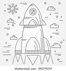 Startup. Rocket thin line icon. Human Space Flight. Vector illustration.