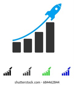 Startup Sales Chart flat vector illustration. Colored startup sales chart gray, black, blue, green icon versions. Flat icons for application design.