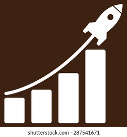 Startup sales icon from Business Bicolor Set. Vector style: flat symbol, white color, rounded angles, brown background.