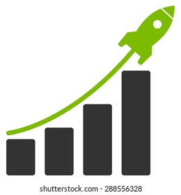 Startup sales icon from Business Bicolor Set. Vector style: bicolor flat symbol, eco green and gray colors, rounded angles, white background.