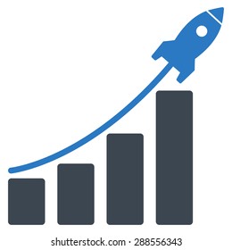 Startup sales icon from Business Bicolor Set. Vector style: bicolor flat symbol, smooth blue colors, rounded angles, white background.