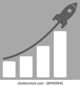 Startup sales icon from Business Bicolor Set. Vector style: bicolor flat symbol, dark gray and white colors, rounded angles, gray background.