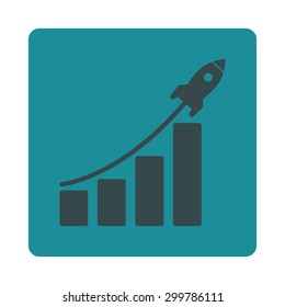 Startup sales icon. Vector style is soft blue colors, flat rounded square button on a white background.