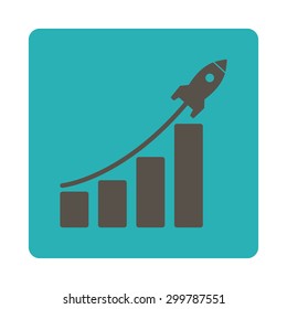 Startup sales icon. Vector style is grey and cyan colors, flat rounded square button on a white background.