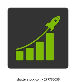 Startup sales icon. Vector style is eco green and gray colors, flat rounded square button on a white background.