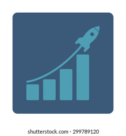 Startup sales icon. Vector style is cyan and blue colors, flat rounded square button on a white background.