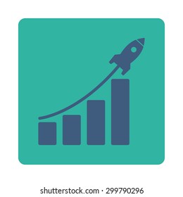 Startup sales icon. Vector style is cobalt and cyan colors, flat rounded square button on a white background.