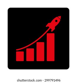 Startup sales icon. Vector style is intensive red and black colors, flat rounded square button on a white background.